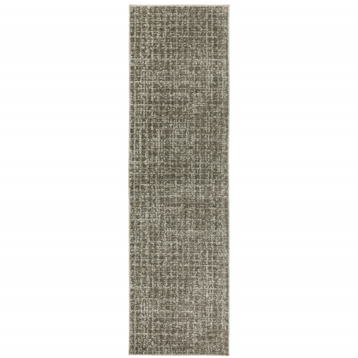 2' x 8' Grey Tan and Beige Geometric Power Loom Stain Resistant Runner Rug