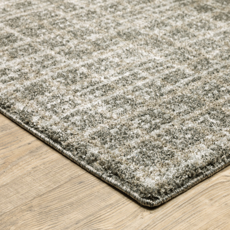 2' x 8' Grey Tan and Beige Geometric Power Loom Stain Resistant Runner Rug
