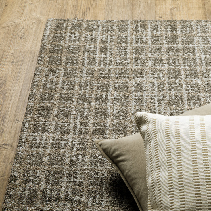 2' x 8' Grey Tan and Beige Geometric Power Loom Stain Resistant Runner Rug