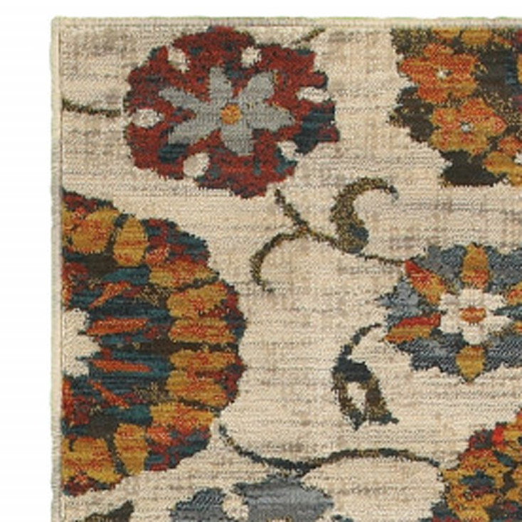 2' x 8' Orange & Ivory Floral Power Loom Runner Rug