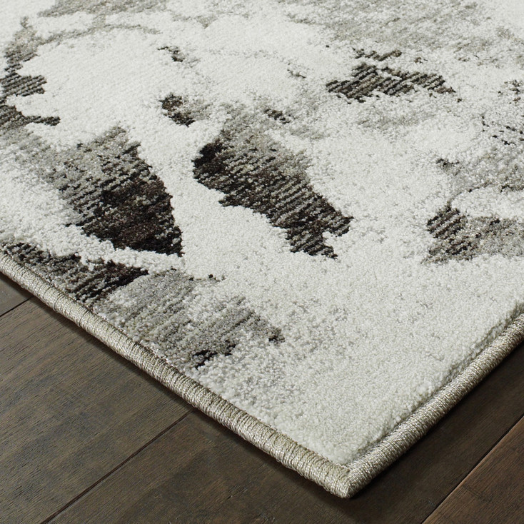2' x 8' Charcoal and White Abstract Power Loom Stain Resistant Runner Rug
