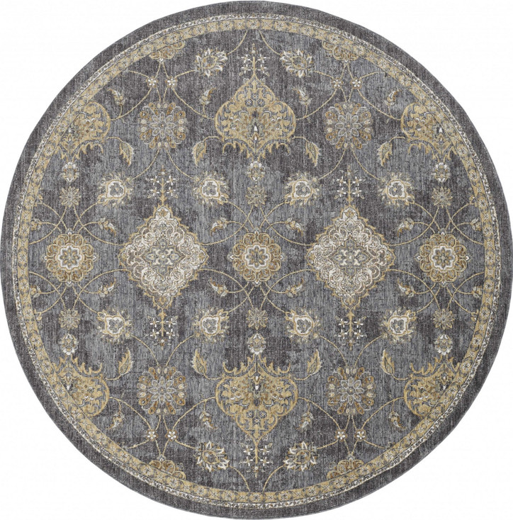 2' x 8' Slate Grey Floral Vine Wool Indoor Runner Rug