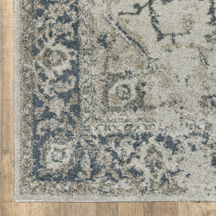 2' x 8' Grey Blue and Teal Oriental Power Loom Stain Resistant Runner Rug