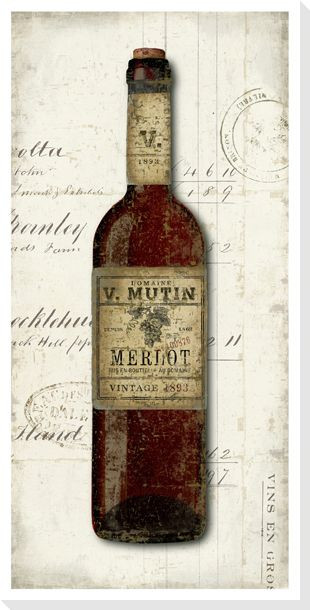 Old Wine Bottle Merlot Wrapped Canvas Giclee Print Wall Art