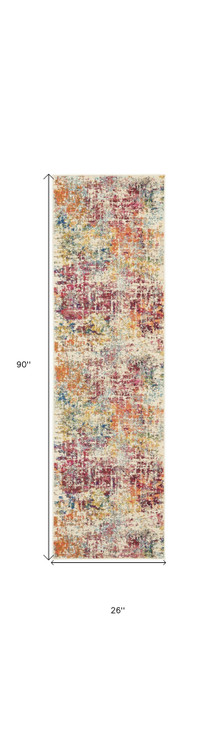 2' x 8' Pink Abstract Power Loom Distressed Non Skid Runner Rug