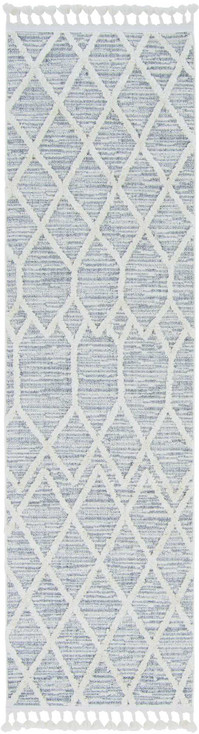 2' x 8' Ivory Grey Machine Woven Abstract with Fringe Indoor Runner Rug