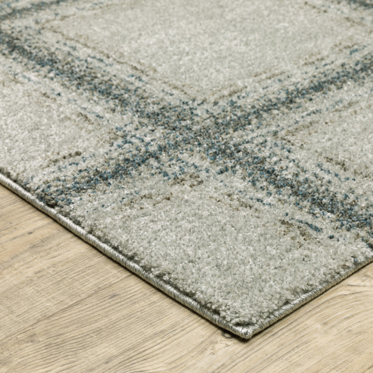 2' x 8' Grey Teal and Beige Geometric Power Loom Stain Resistant Runner Rug