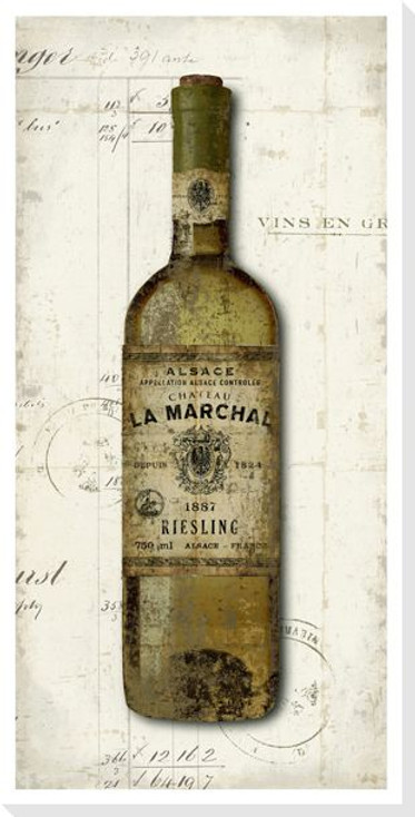 Old Wine Bottle Riesling Wrapped Canvas Giclee Print Wall Art