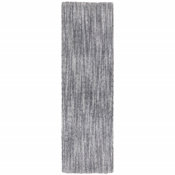 2' x 8' Grey Shag Power Loom Stain Resistant Runner Rug