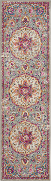 2' x 8' Pink and Gray Power Loom Runner Rug