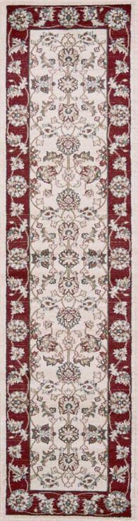2' x 8' Ivory Red Bordered Floral Indoor Runner Rug