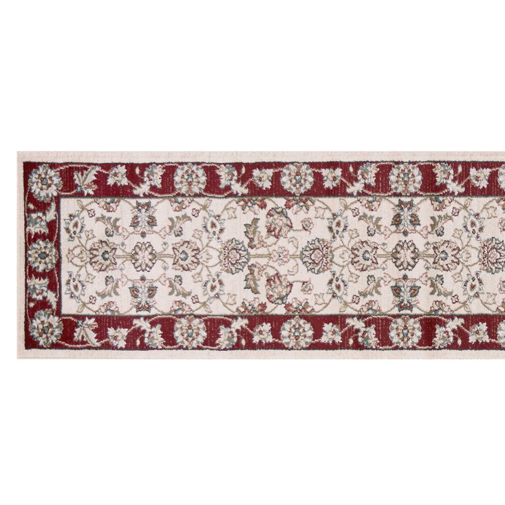 2' x 8' Ivory Red Bordered Floral Indoor Runner Rug