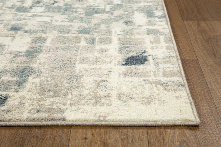 2' x 8' Blue and Beige Abstract Dhurrie Runner Rug