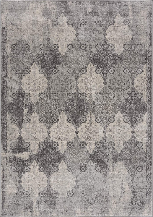 2' x 8' Gray Distressed Trellis Pattern Runner Rug