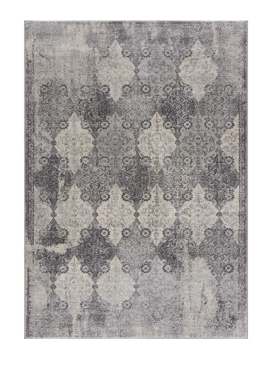 2' x 8' Gray Distressed Trellis Pattern Runner Rug