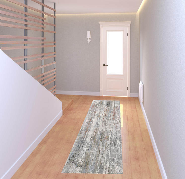2' x 8' Gray Abstract Pattern Runner Rug