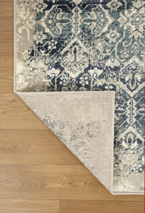 2' x 8' Blue and Ivory Oriental Dhurrie Runner Rug