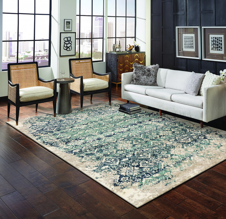 2' x 8' Blue and Ivory Oriental Dhurrie Runner Rug