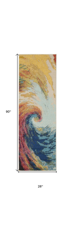 2' x 8' Wave Abstract Power Loom Non Skid Runner Rug