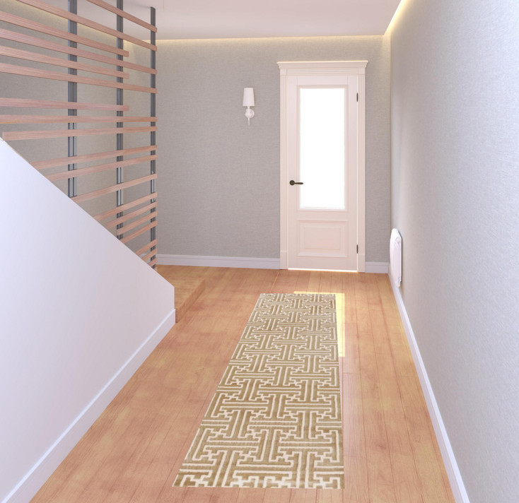 2' x 8' Gold and Ivory Geometric Power Loom Stain Resistant Polypropylene Runner Rug