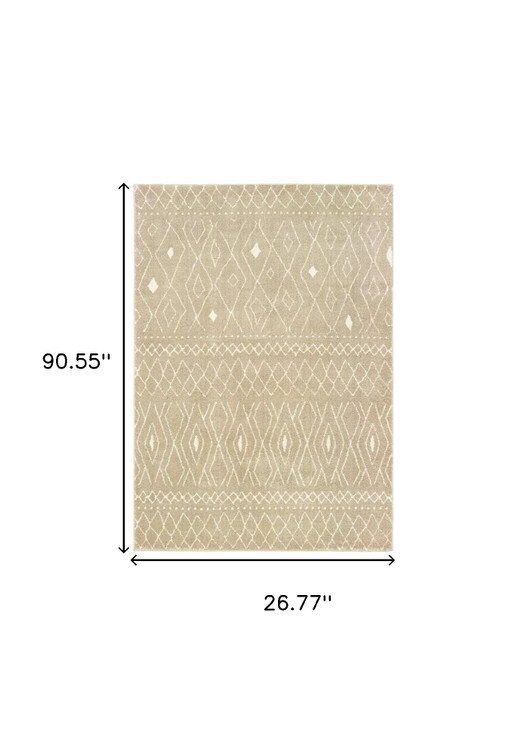 2' x 8' Sand and Ivory Geometric Power Loom Runner Rug