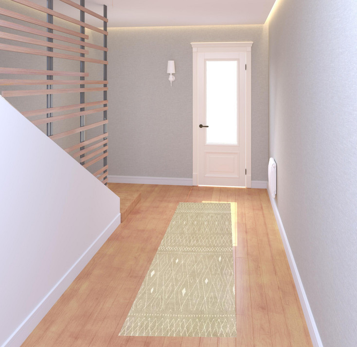 2' x 8' Sand and Ivory Geometric Power Loom Runner Rug