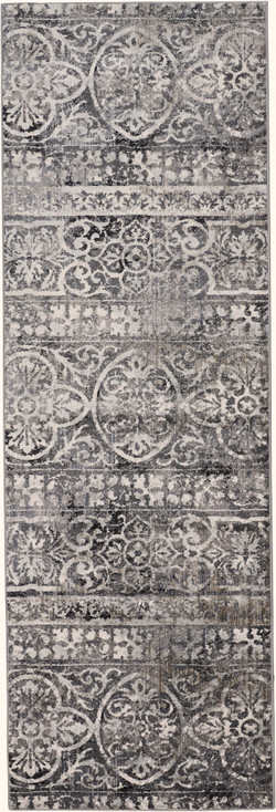 2' x 8' Gray Ivory and Taupe Abstract Stain Resistant Runner Rug