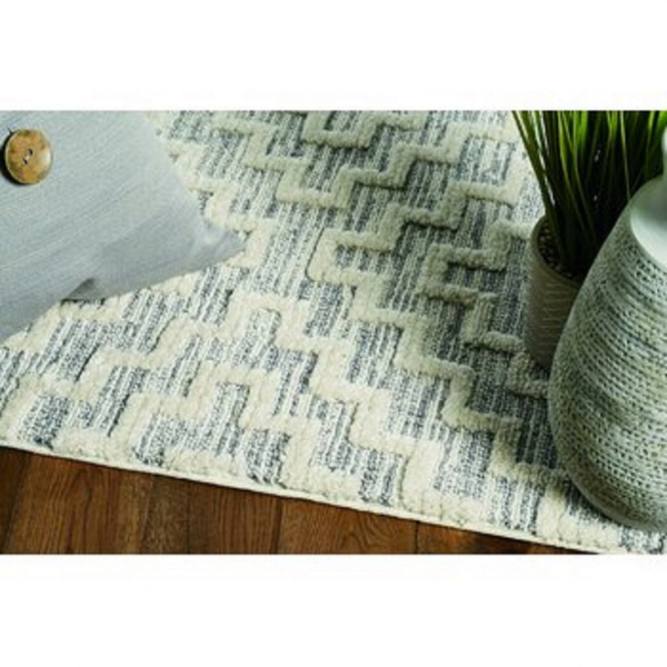 2' x 8' Ivory Grey Machine Woven Geometric with Fringe Indoor Runner Rug