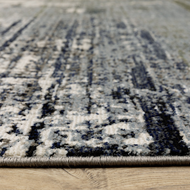 2' x 8' Blue Green Grey Brown and Beige Abstract Power Loom Runner Rug