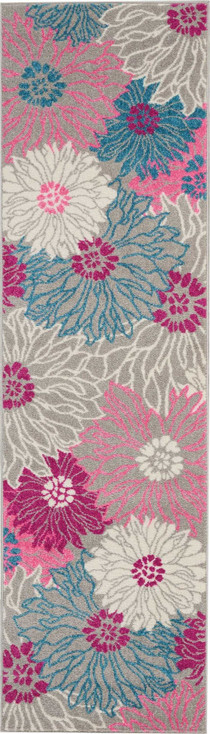 2' x 8' Gray Floral Dhurrie Runner Rug