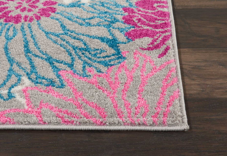2' x 8' Gray Floral Dhurrie Runner Rug
