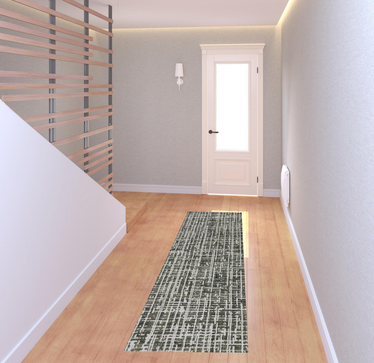 2' x 8' Grey and Ivory Abstract Power Loom Stain Resistant Runner Rug