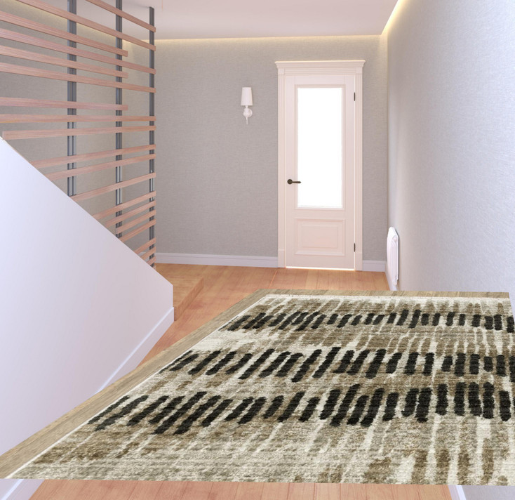 2' x 8' Beige Ivory Charcoal Brown Tan and Grey Abstract Power Loom Runner Rug
