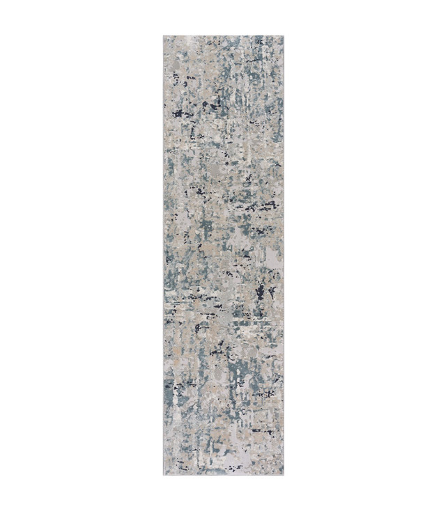 2' x 8' Gray Blue Taupe and Cream Abstract Distressed Runner Rug