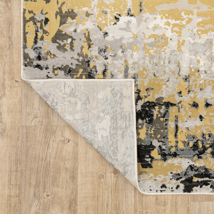 2' x 8' Grey Gold Beige Black and Brown Abstract Power Loom Runner Rug