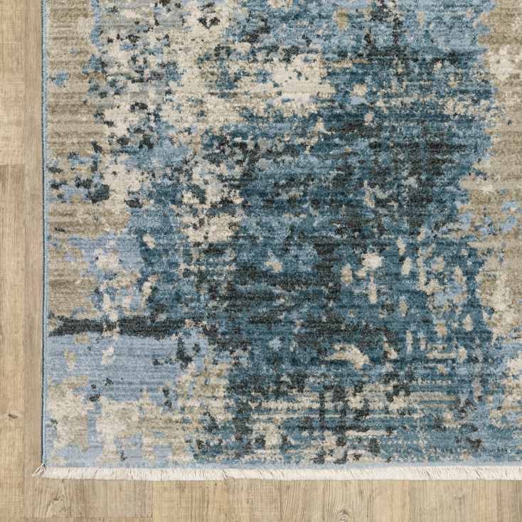 2' x 8' Blue Grey Ivory Light Blue and Dark Blue Abstract Power Loom Runner Rug