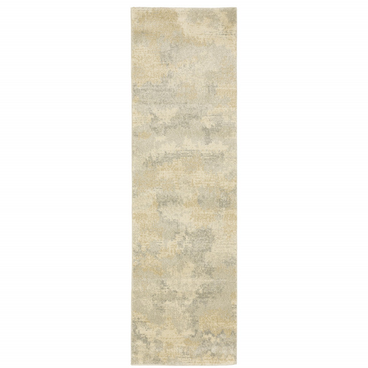 2' x 8' Grey Ivory Beige and Taupe Abstract Power Loom Stain Resistant Runner Rug