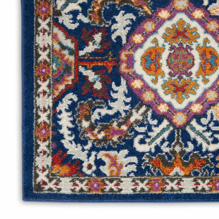 2' x 8' Blue & Ivory Power Loom Polypropylene Runner Rug