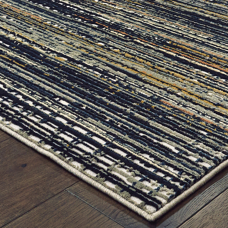 2' x 8' Black Navy Gold Ivory and Blush Abstract Power Loom Stain Resistant Runner Rug