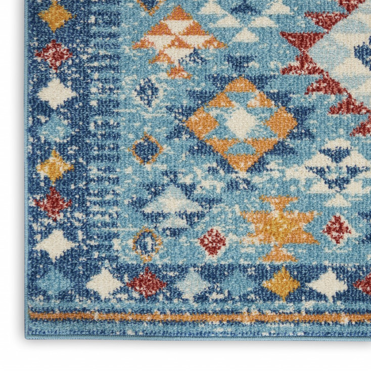 2' x 8' Blue and Orange Geometric Dhurrie Runner Rug