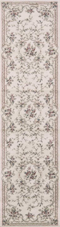 2' x 8' Ivory Bordered Floral Indoor Runner Rug