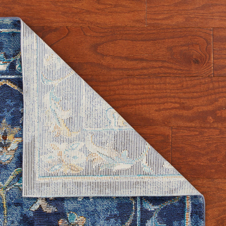 2' x 9' Blue and Gold Jacobean Runner Rug