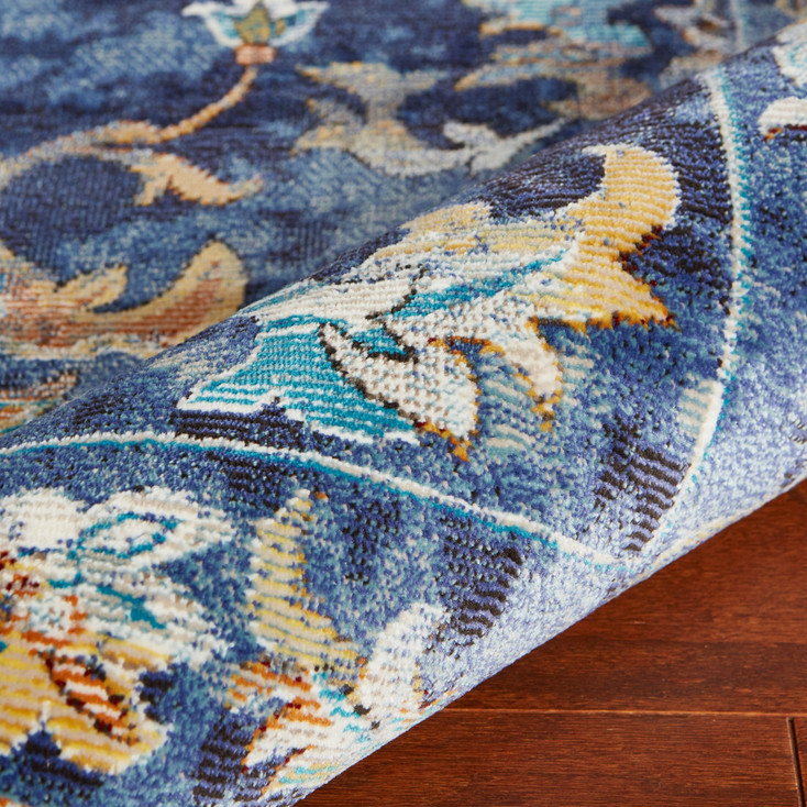 2' x 9' Blue and Gold Jacobean Runner Rug