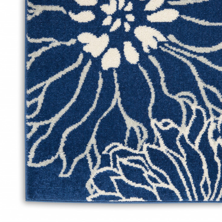 2' x 8' Blue & Ivory Floral Power Loom Polypropylene Runner Rug
