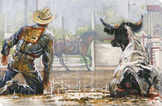 Bull Dog Baffled Cowboy Wrapped Canvas Giclee Print Wall Art