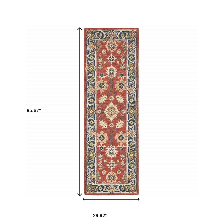 2' x 8' Red and Blue Bohemian Area Rug