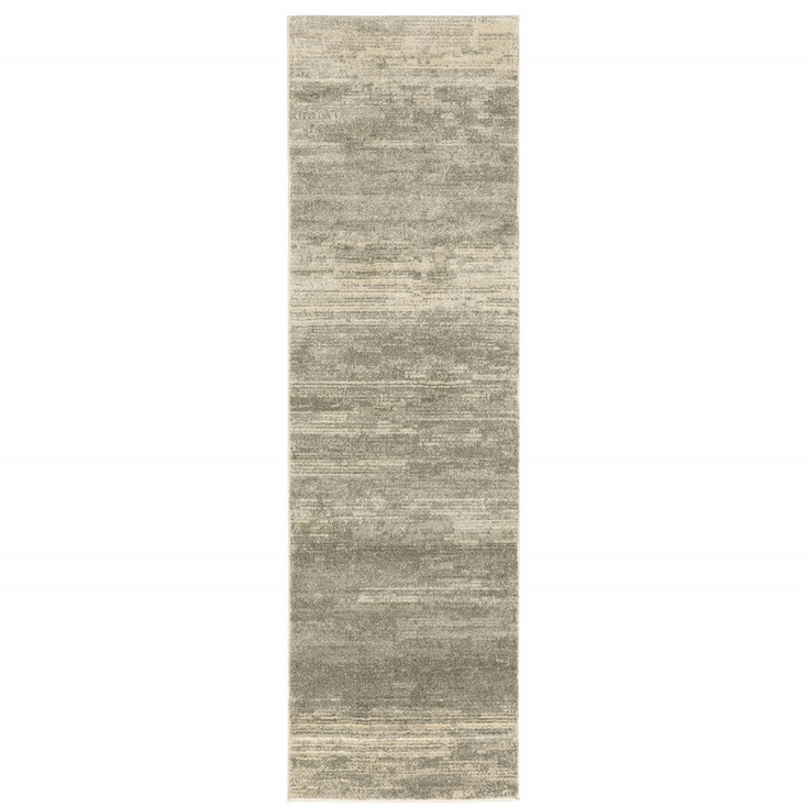 2' x 8' Grey Beige and Tan Abstract Power Loom Stain Resistant Runner Rug