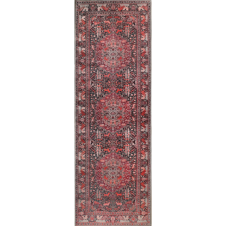 2' x 8' Garnet Red Medallion Stain Resistant Runner Rug