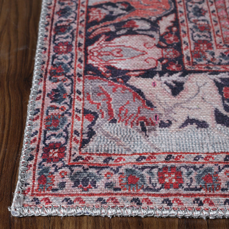 2' x 8' Garnet Red Medallion Stain Resistant Runner Rug