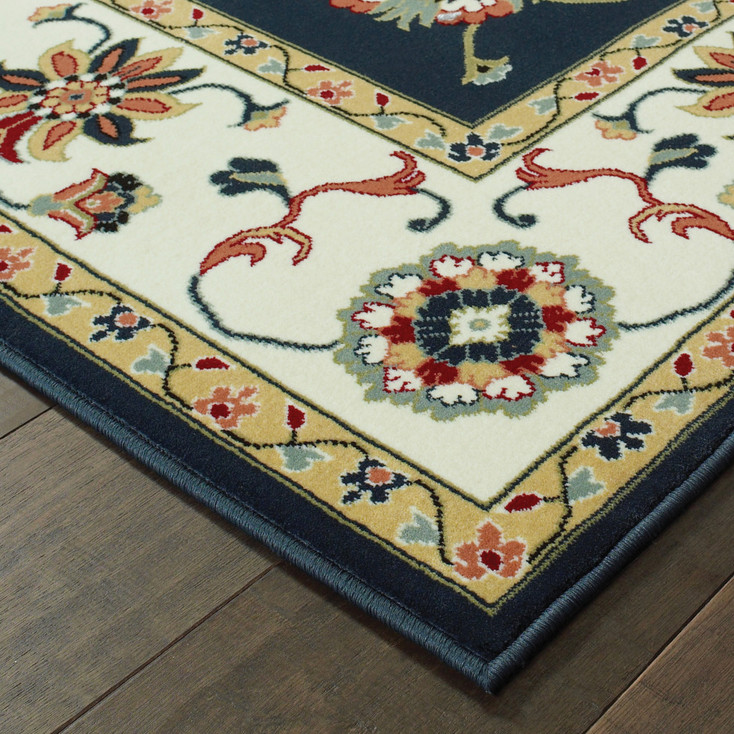 2' x 8' Navy and Ivory Oriental Power Loom Polypropylene Runner Rug